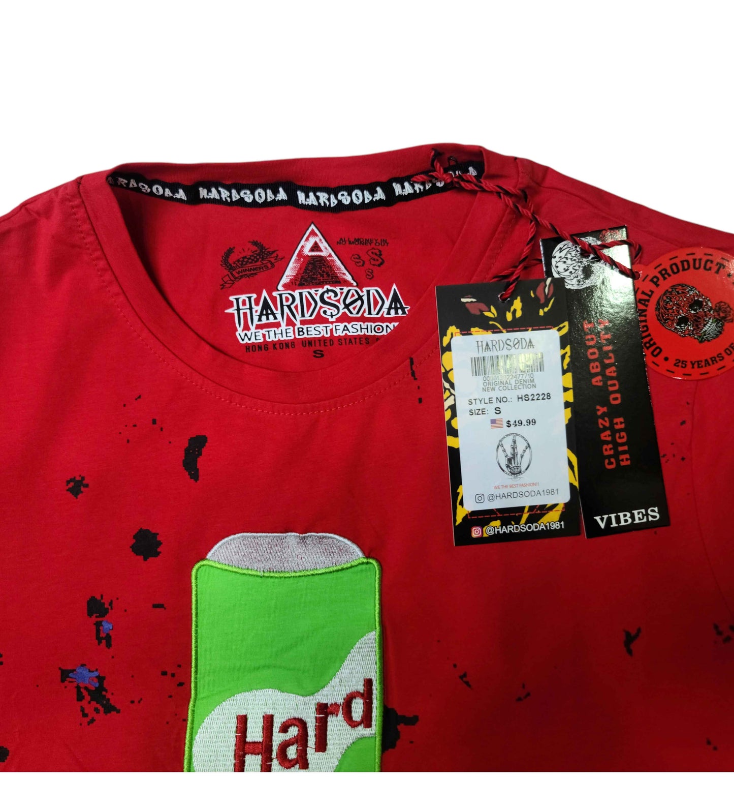 HardSoda Unisex “Soda Splash” Red Graphic T-Shirt – Small