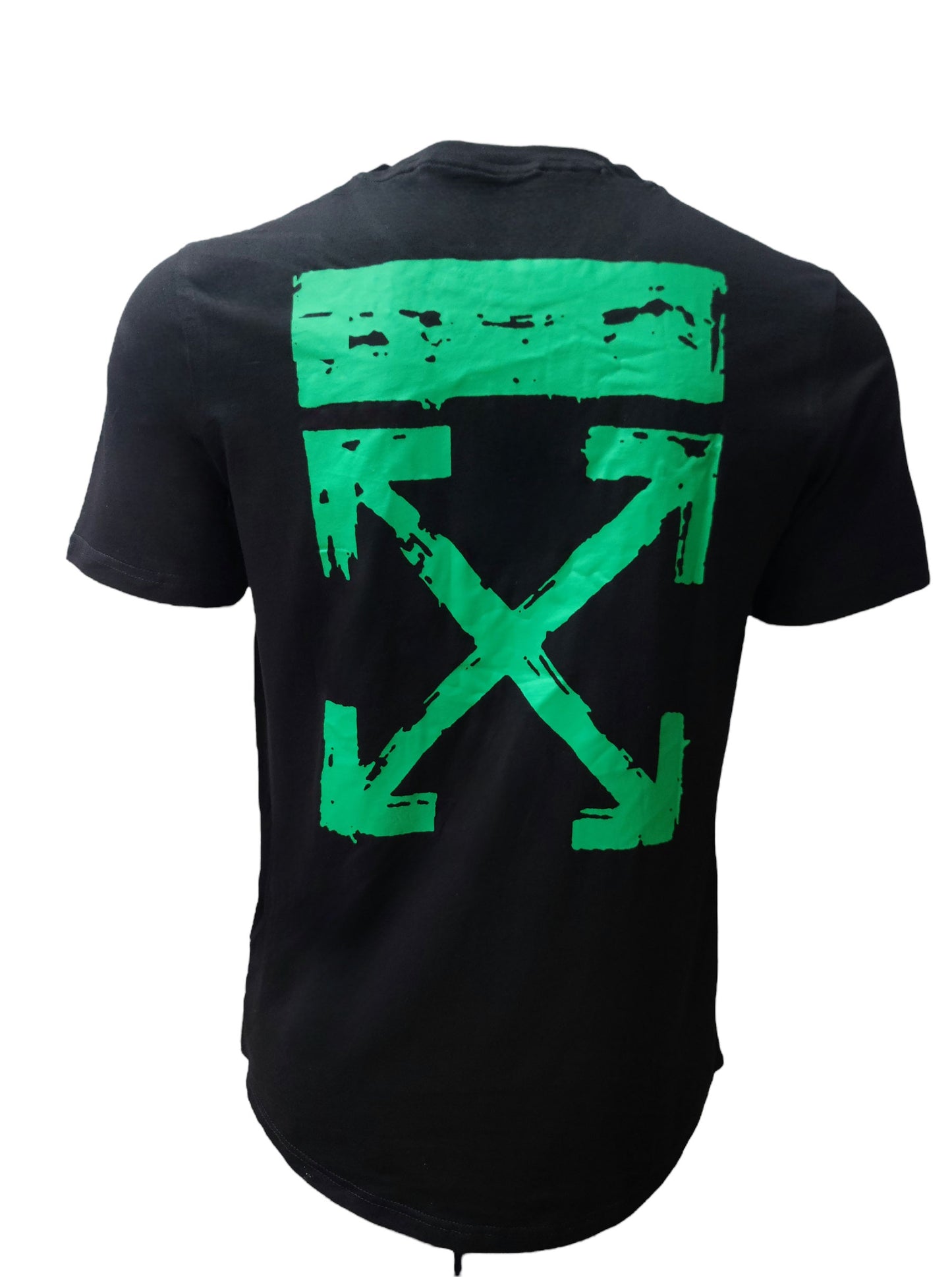 Back view – black HardSoda t-shirt with distressed green arrow graphic – XL