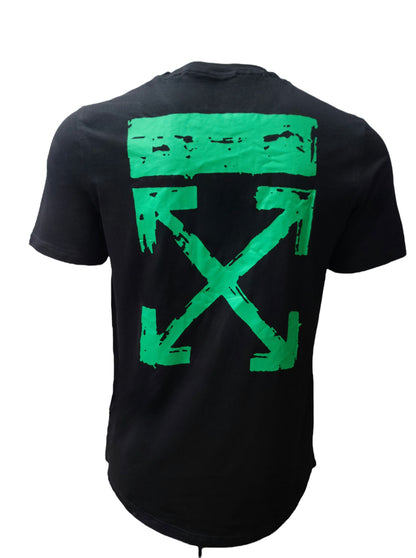 Back view – black HardSoda t-shirt with distressed green arrow graphic – XL