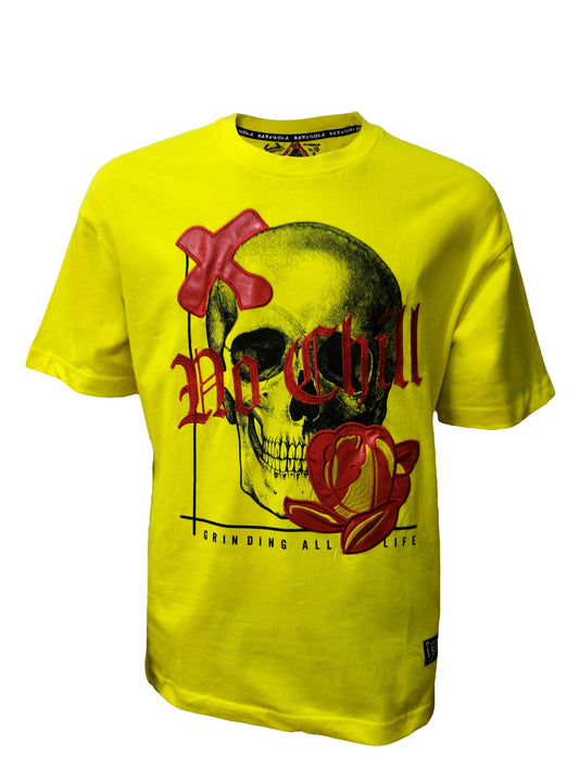 HardSoda “No Chill” Yellow Skull Graphic T-Shirt – XL Unisex Cotton Tee