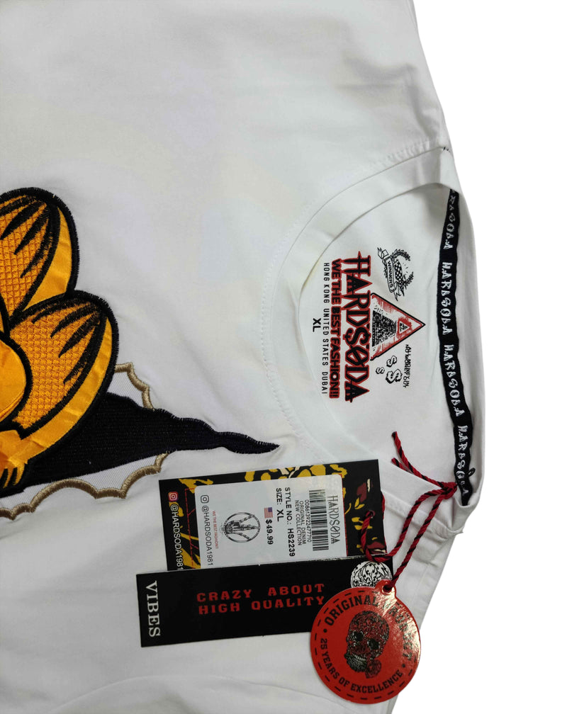 HardSoda Unisex Cartoon Scratch White T-Shirt – XL