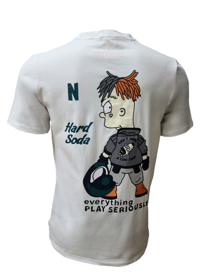 Unisex Cartoon Graphic White Cotton T-Shirt – HardSoda Play Series (XL)