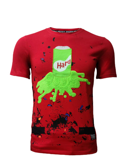 HardSoda unisex red t-shirt with green soda can splash graphic – Small size