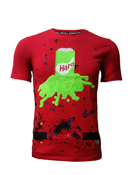 HardSoda unisex red t-shirt with green soda can splash graphic – Small size