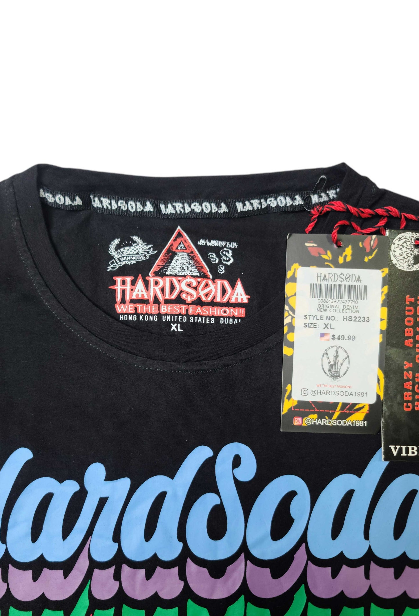 HardSoda Unisex Rainbow Logo Black T-Shirt – XL