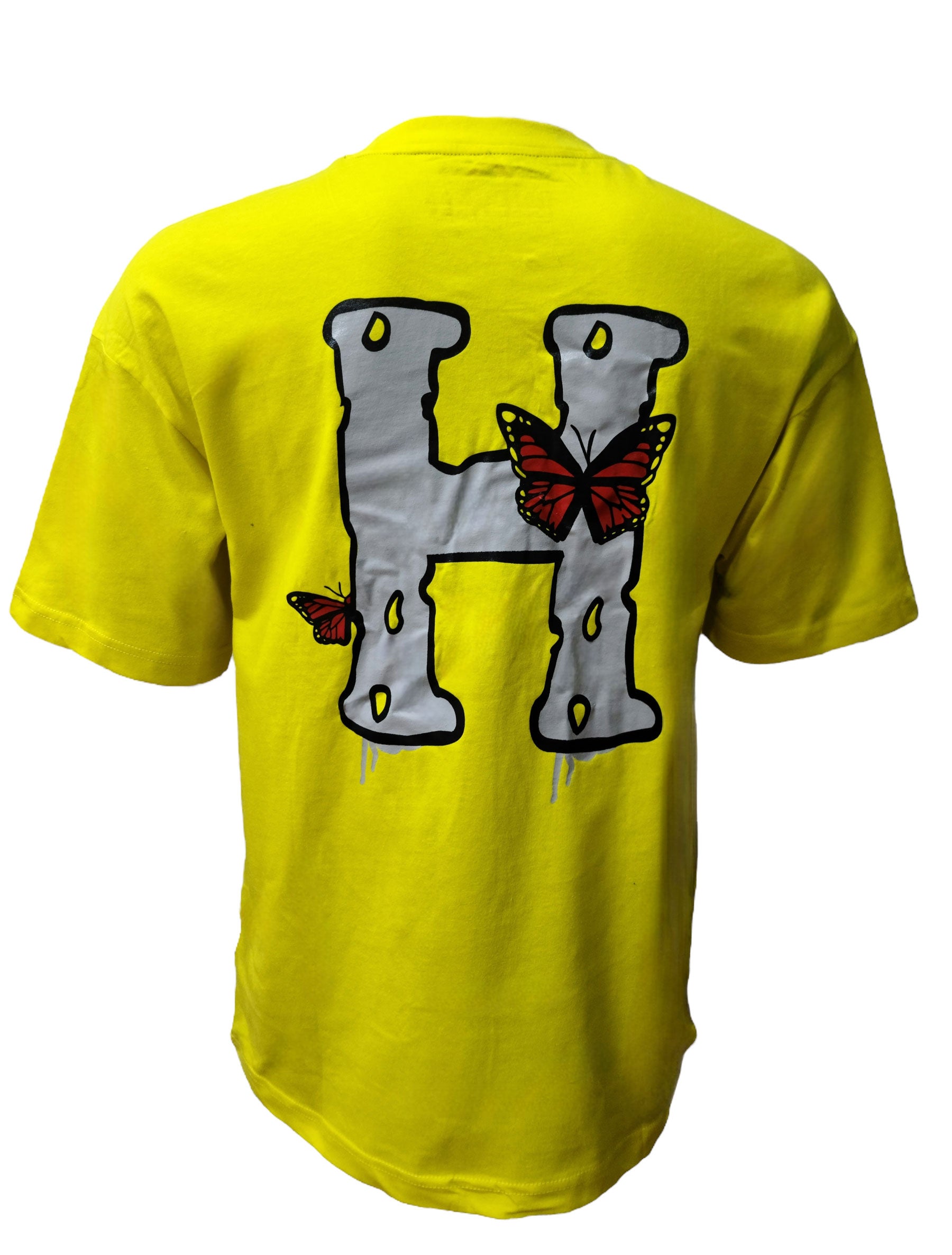Back view of HardSoda Yellow T-Shirt with butterfly “H” print – XL Size