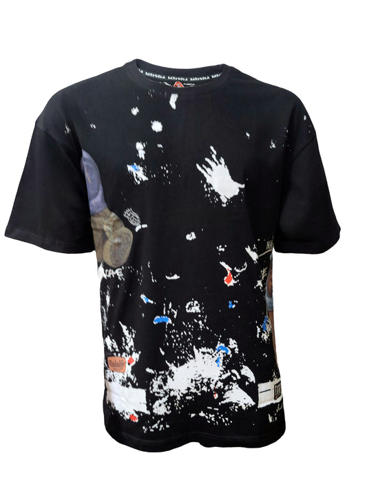 HardSoda unisex black t-shirt with white handprint and paint splash front graphic – 2XL size