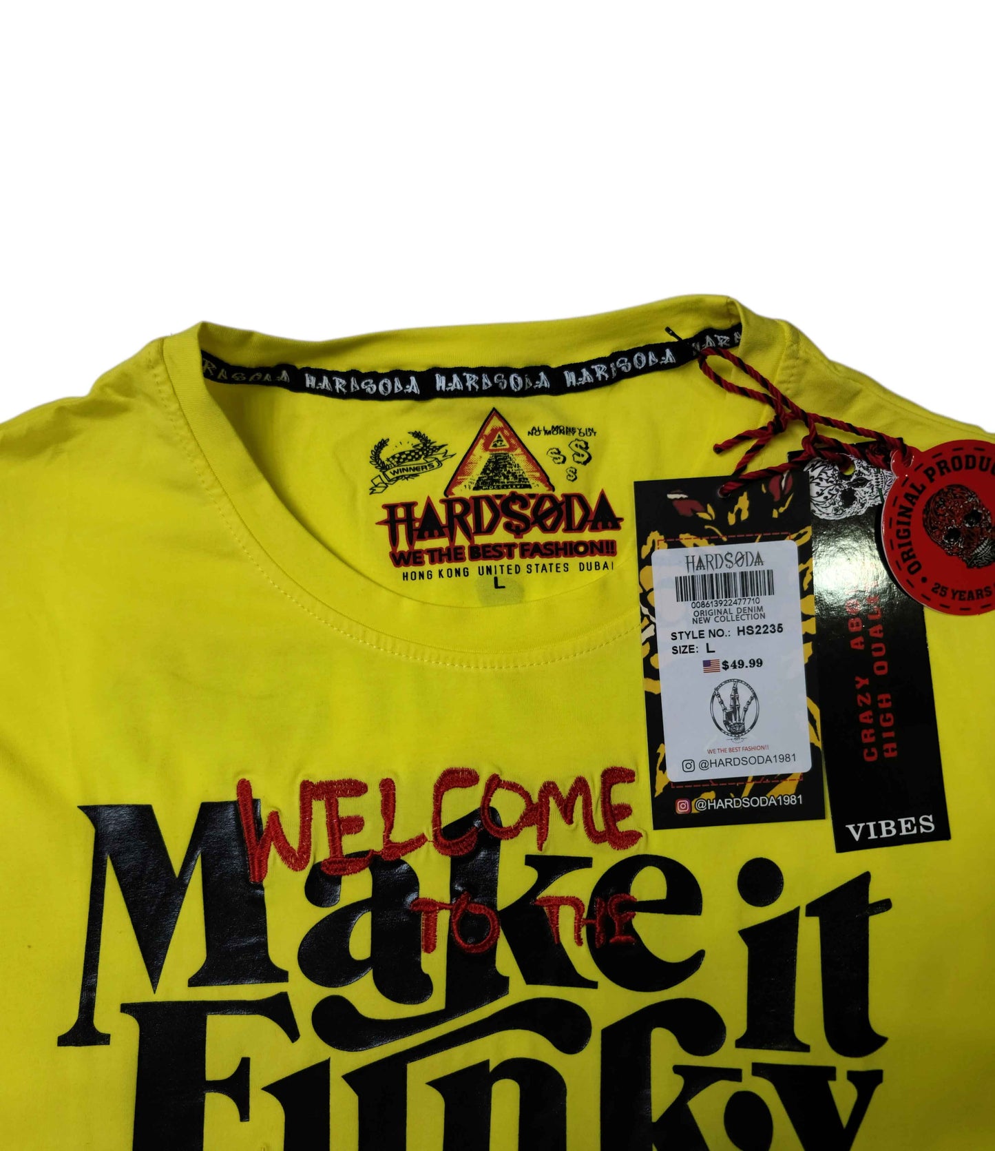 HardSoda Unisex Funky Text Yellow T-Shirt – Large