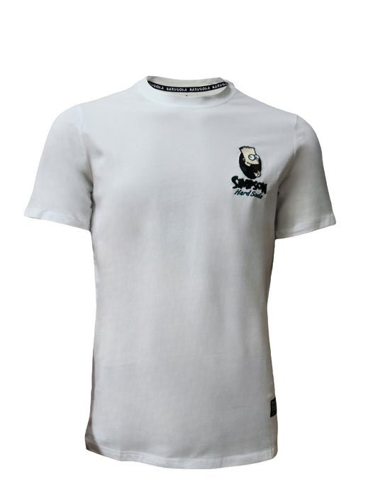 White unisex t-shirt with cartoon boy and bold back print – HardSoda XL