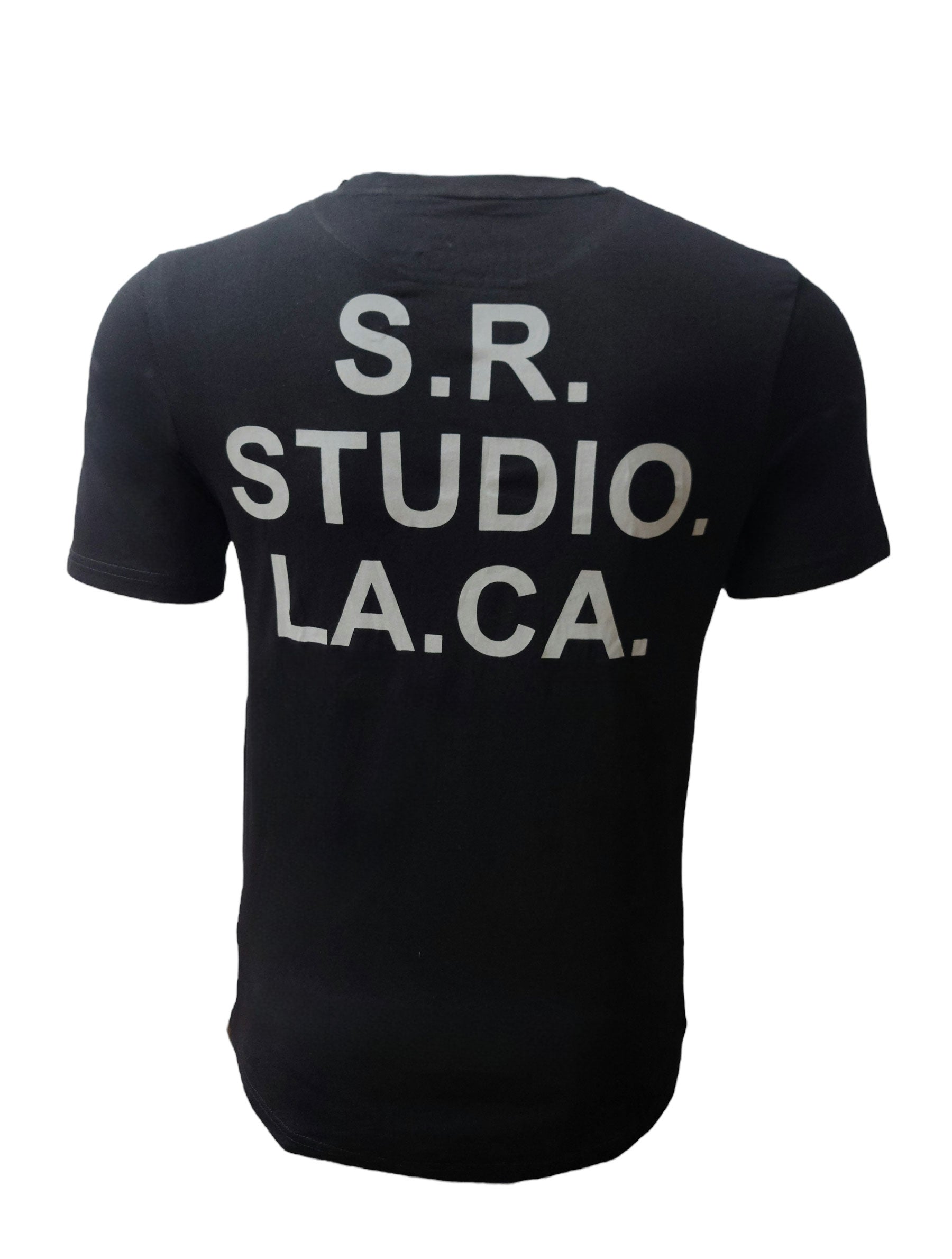 Back view – black HardSoda tee with bold S.R. STUDIO. LA.CA. print – Medium