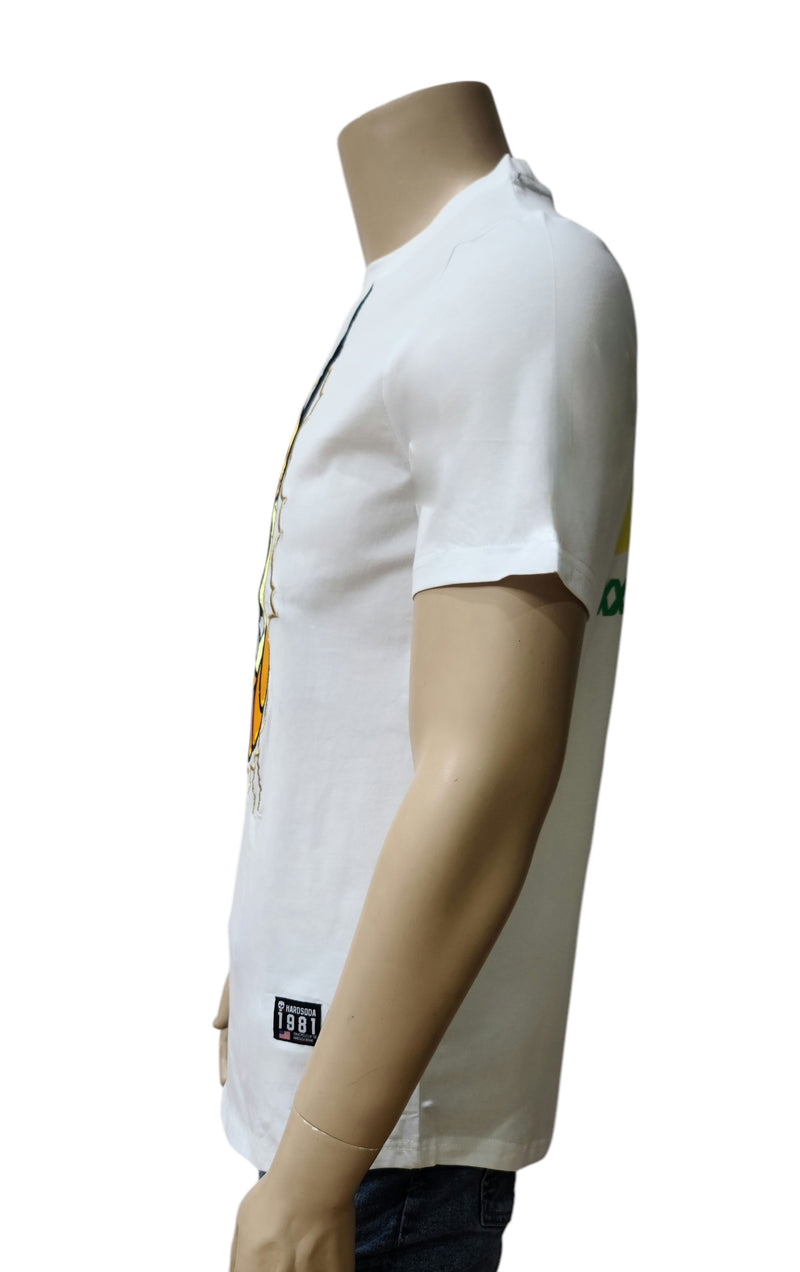 HardSoda Unisex Cartoon Scratch White T-Shirt – XL