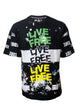 HardSoda black t-shirt with bold LIVE FREE text print and paint splash design – XL