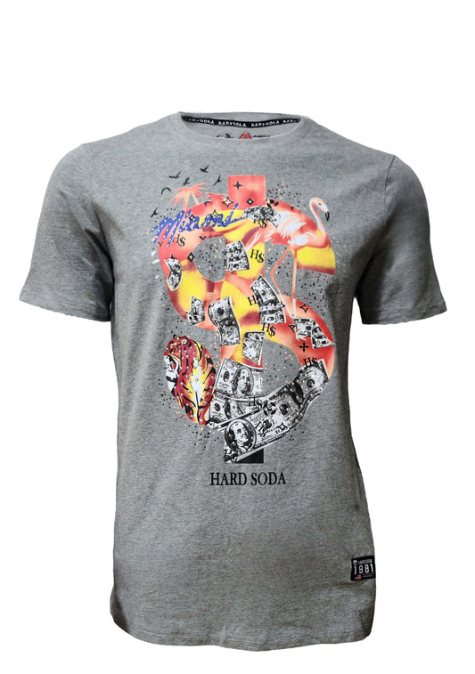 HardSoda grey unisex t-shirt with Miami front graphic and "No Cure for Fools" back print – XL

