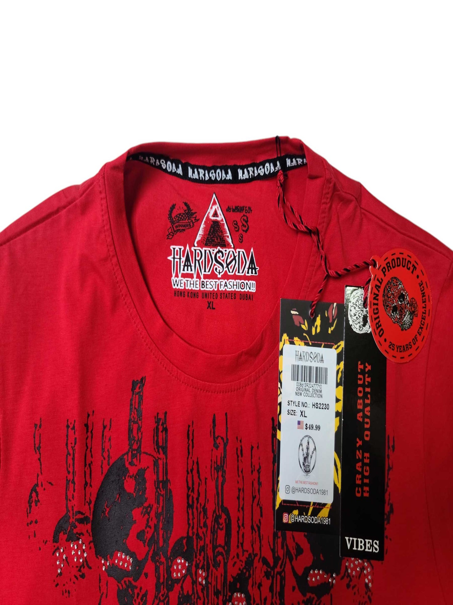 HardSoda Unisex Skull Chain Red T-Shirt – XL