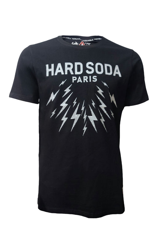 HardSoda unisex black graphic t-shirt with lightning design – 2XL size