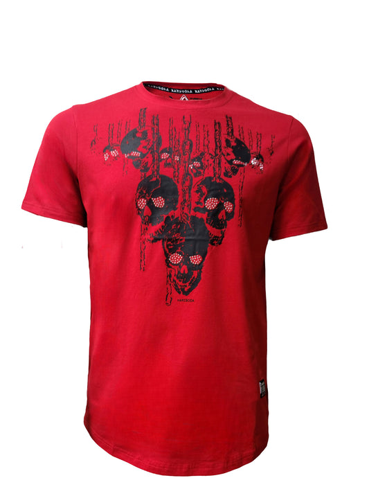 HardSoda unisex red t-shirt with skull chain graphic on front – XL size