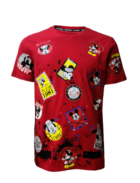 HardSoda red unisex T-shirt with cartoon stamp graphics and global print – 1981 edition