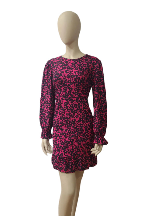 Front view of maroon floral full-sleeve mini dress by F&F