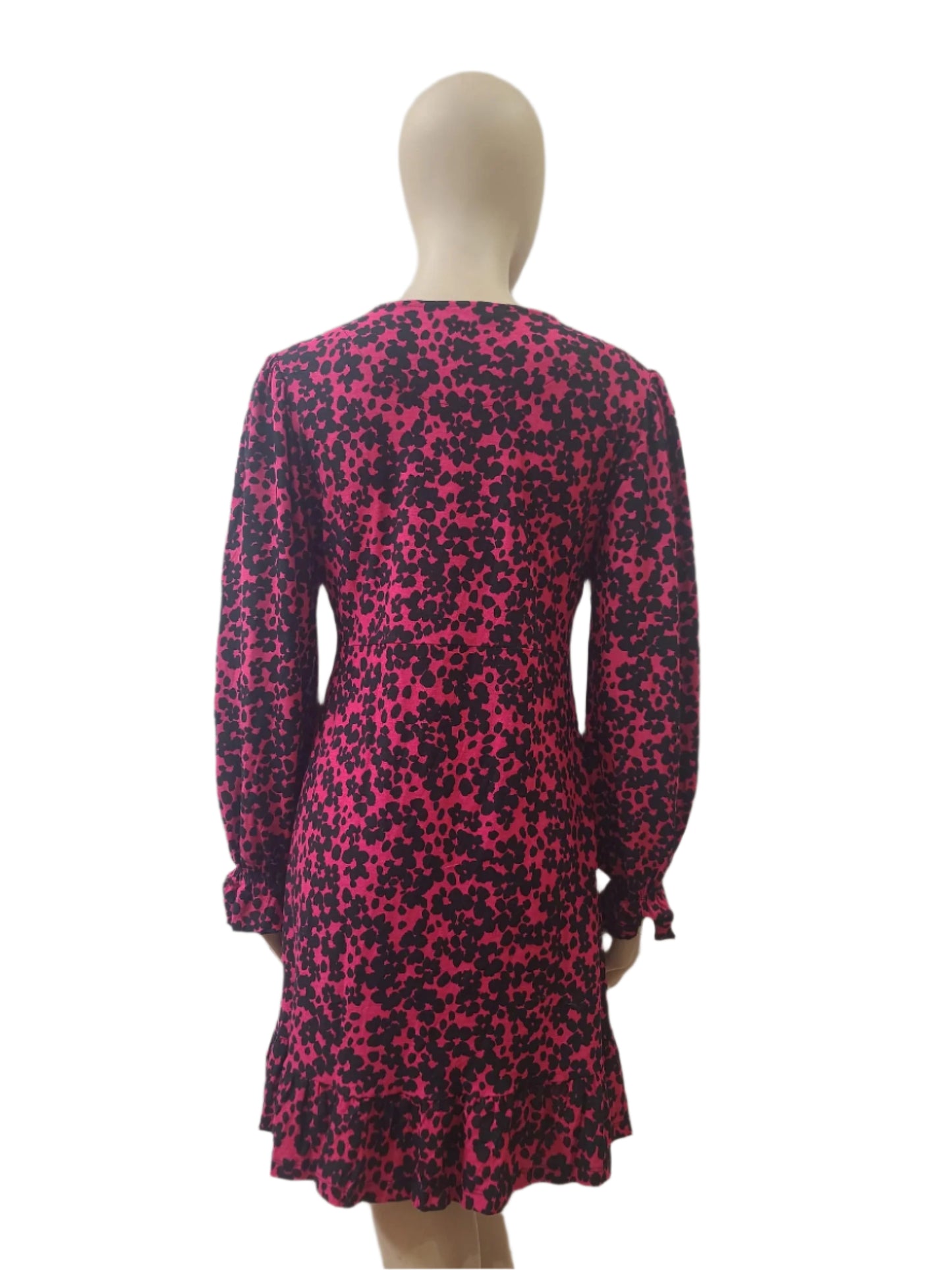 Back view of maroon floral mini dress with clean finish