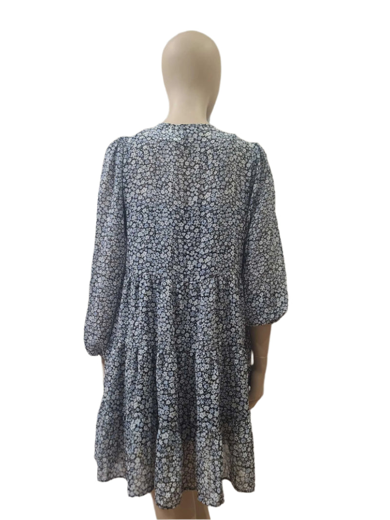 Ladies Blue Floral Mini Dress – Full Sleeve by Primark