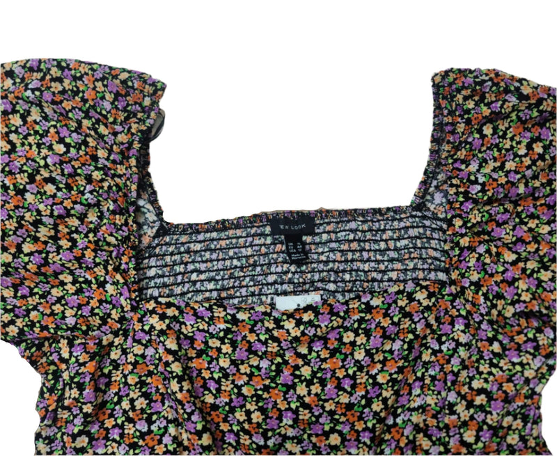 Ladies Multi Floral Square Neck Mini Dress – Full Sleeve by New Look