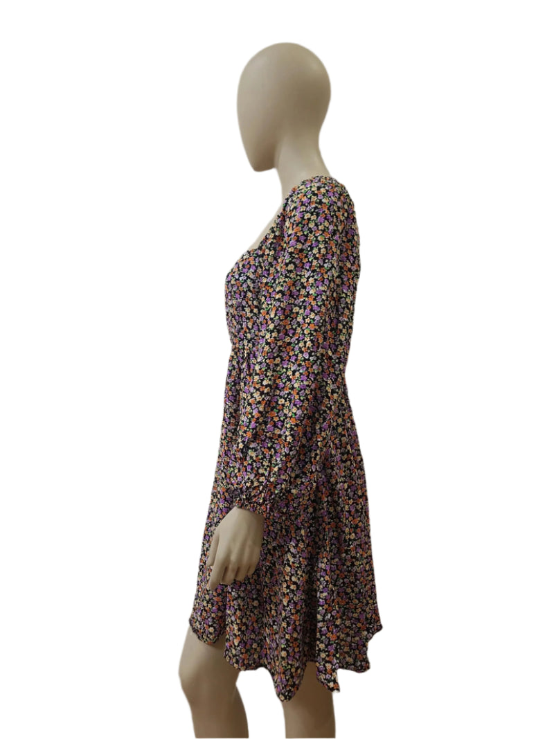 Ladies Multi Floral Square Neck Mini Dress – Full Sleeve by New Look