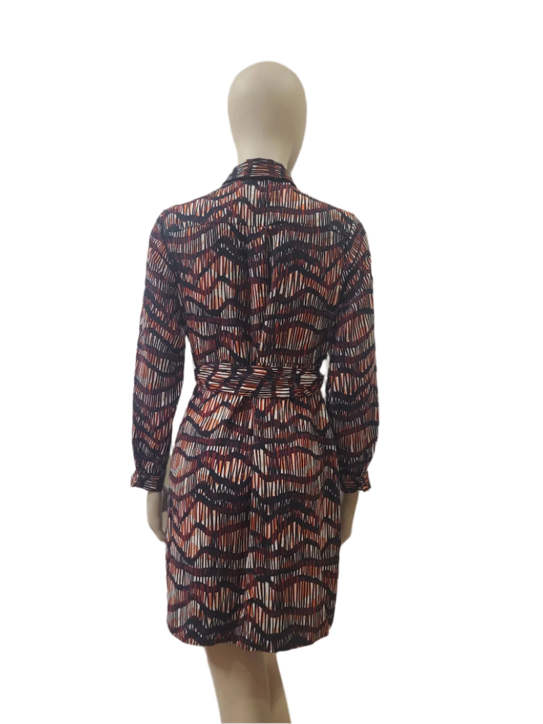  Back view of multicolor printed mini dress with full sleeves