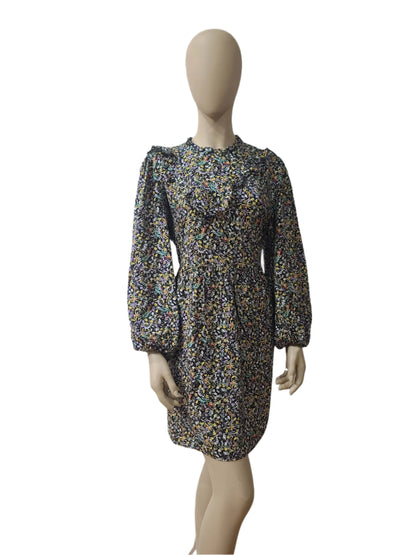 George floral mini dress front – black base with full sleeves