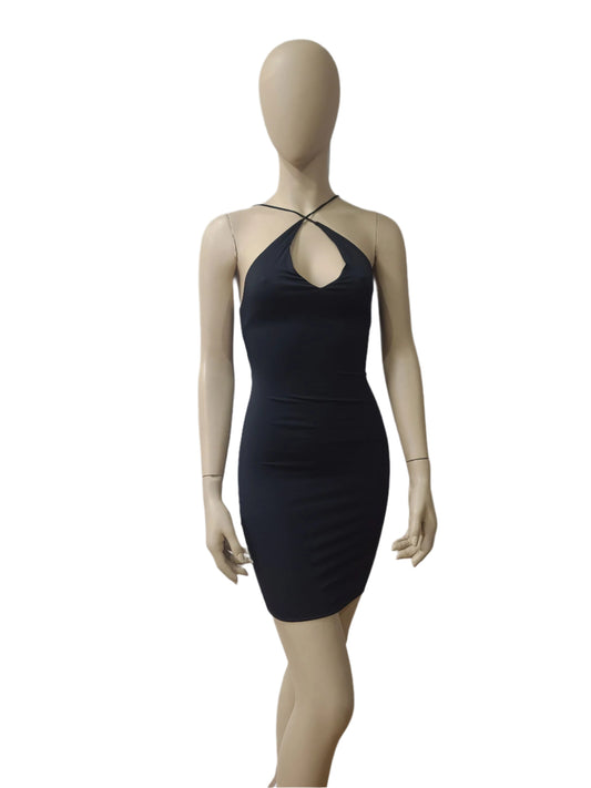 : Ladies black sleeveless mini dress – front view