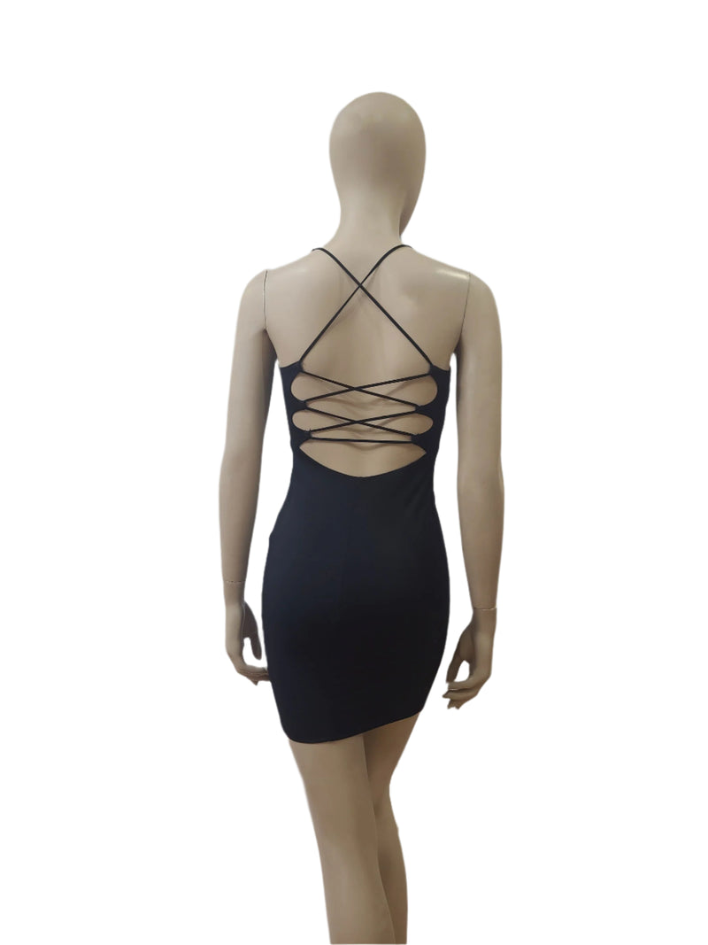 Ladies Black Open Back Mini Dress – Morning Mist
