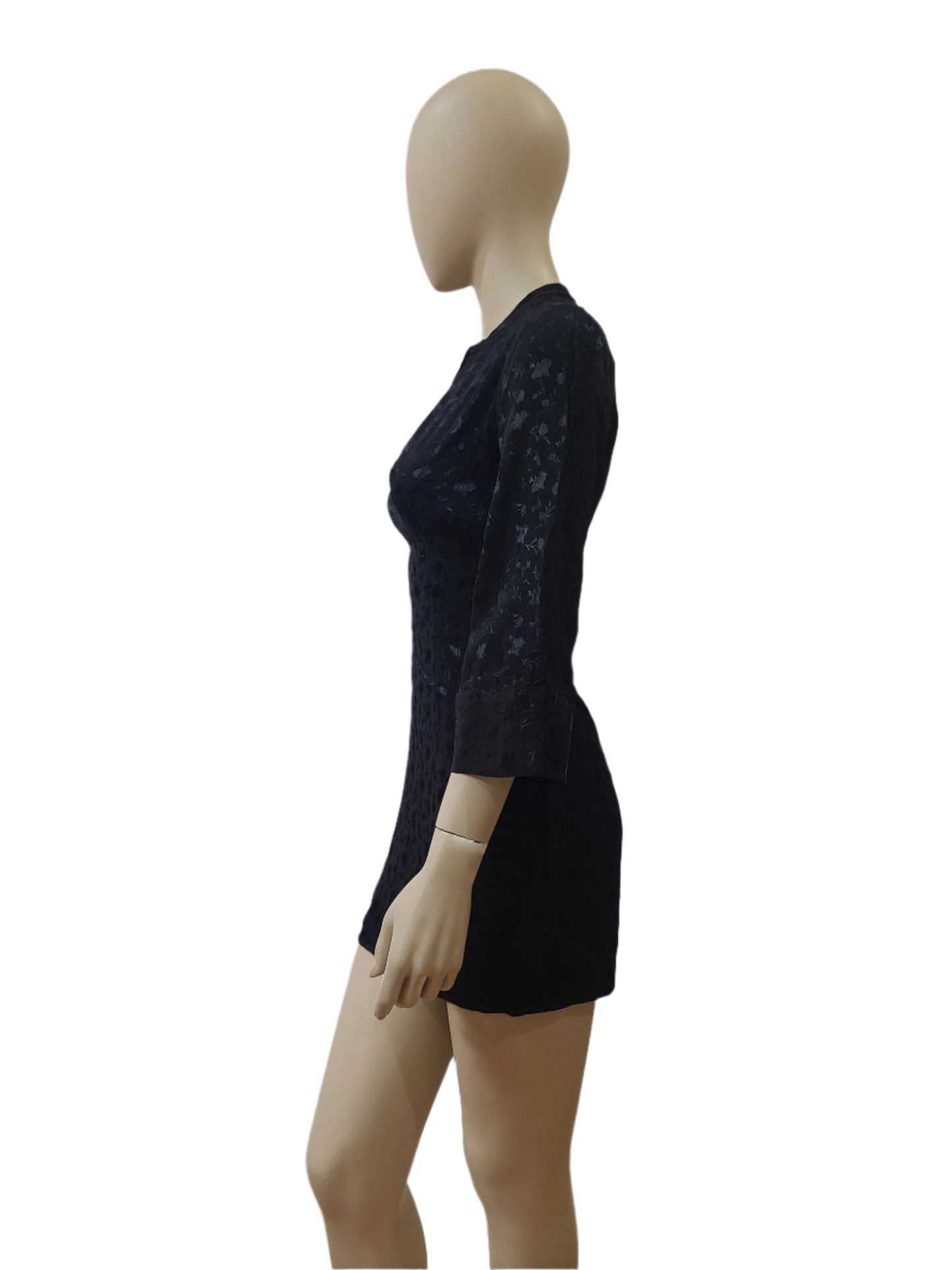 ZARA Ladies Black Mini Dress – V Neck, Full Sleeve, Silk Fabric Small
