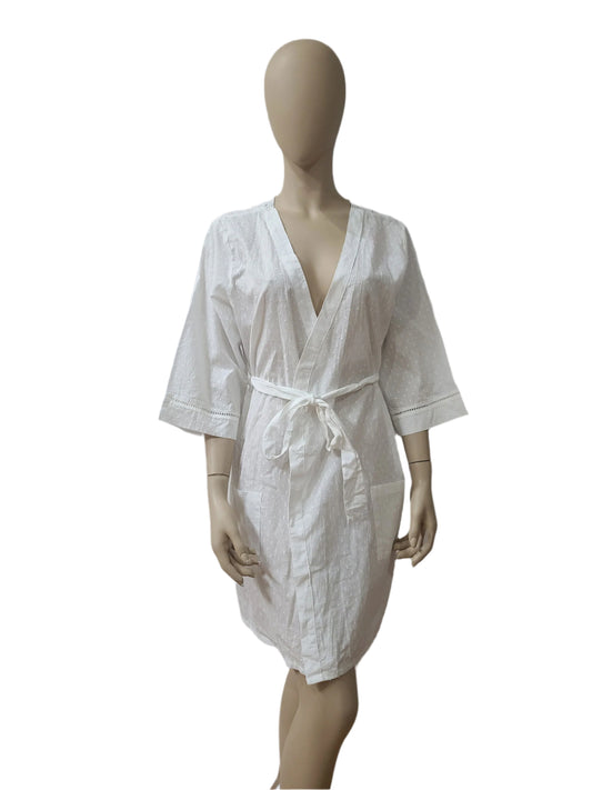 Ladies white cotton wrap mini dress with belt - Medium