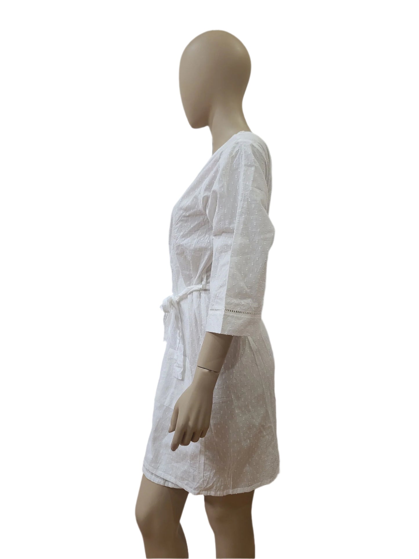 Ladies White Wrap Cotton Mini Dress – Size Medium