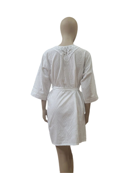 Ladies White Wrap Cotton Mini Dress – Size Medium
