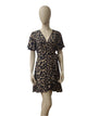  SHEIN leopard print mini dress in beige with v-neck and full sleeves