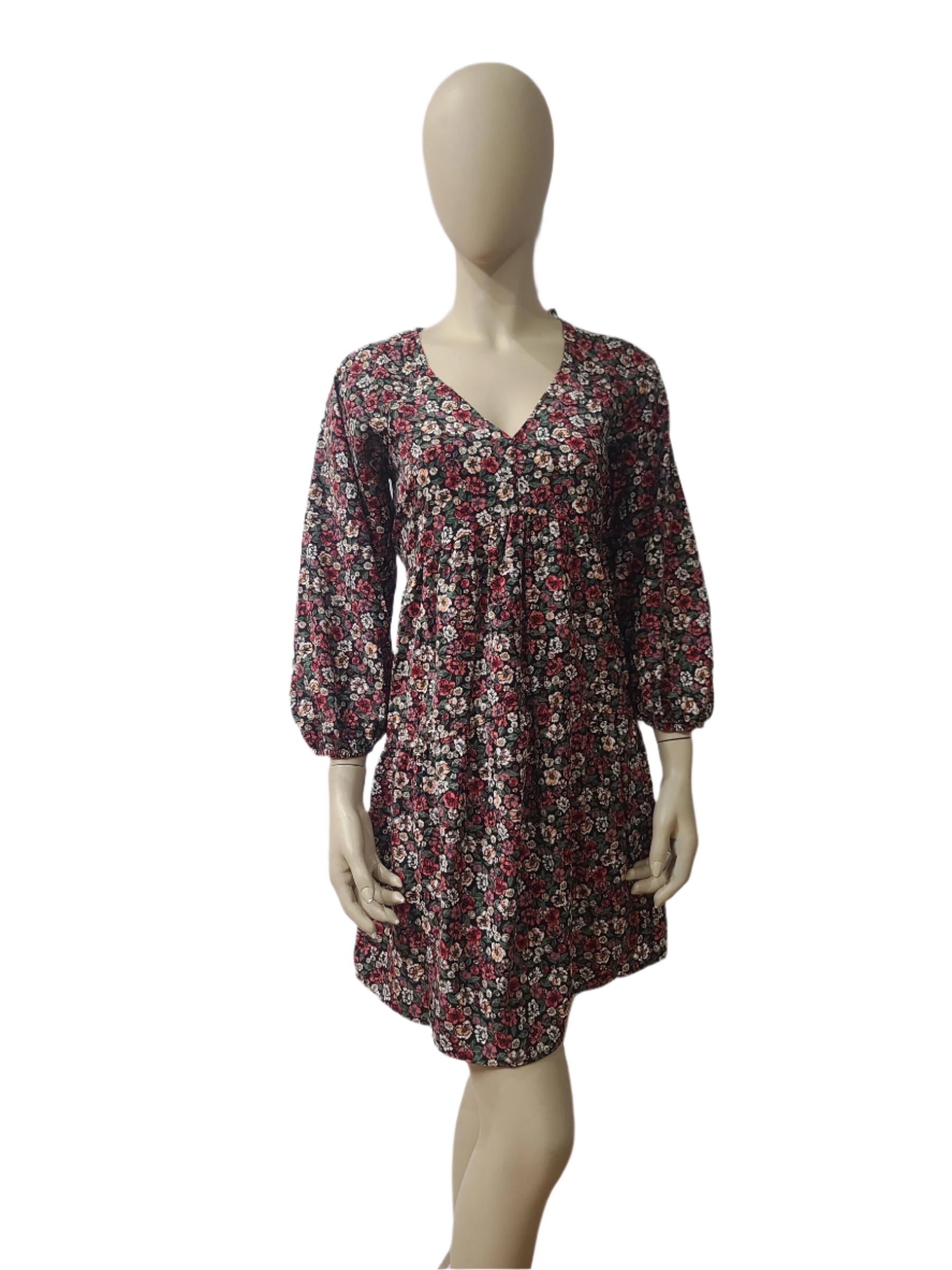 PRIMARK floral black mini dress with full sleeves – size medium