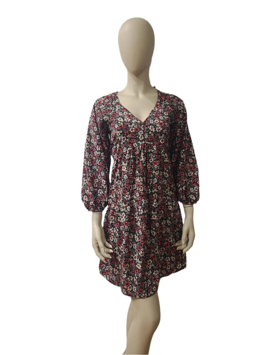 PRIMARK floral black mini dress with full sleeves – size medium