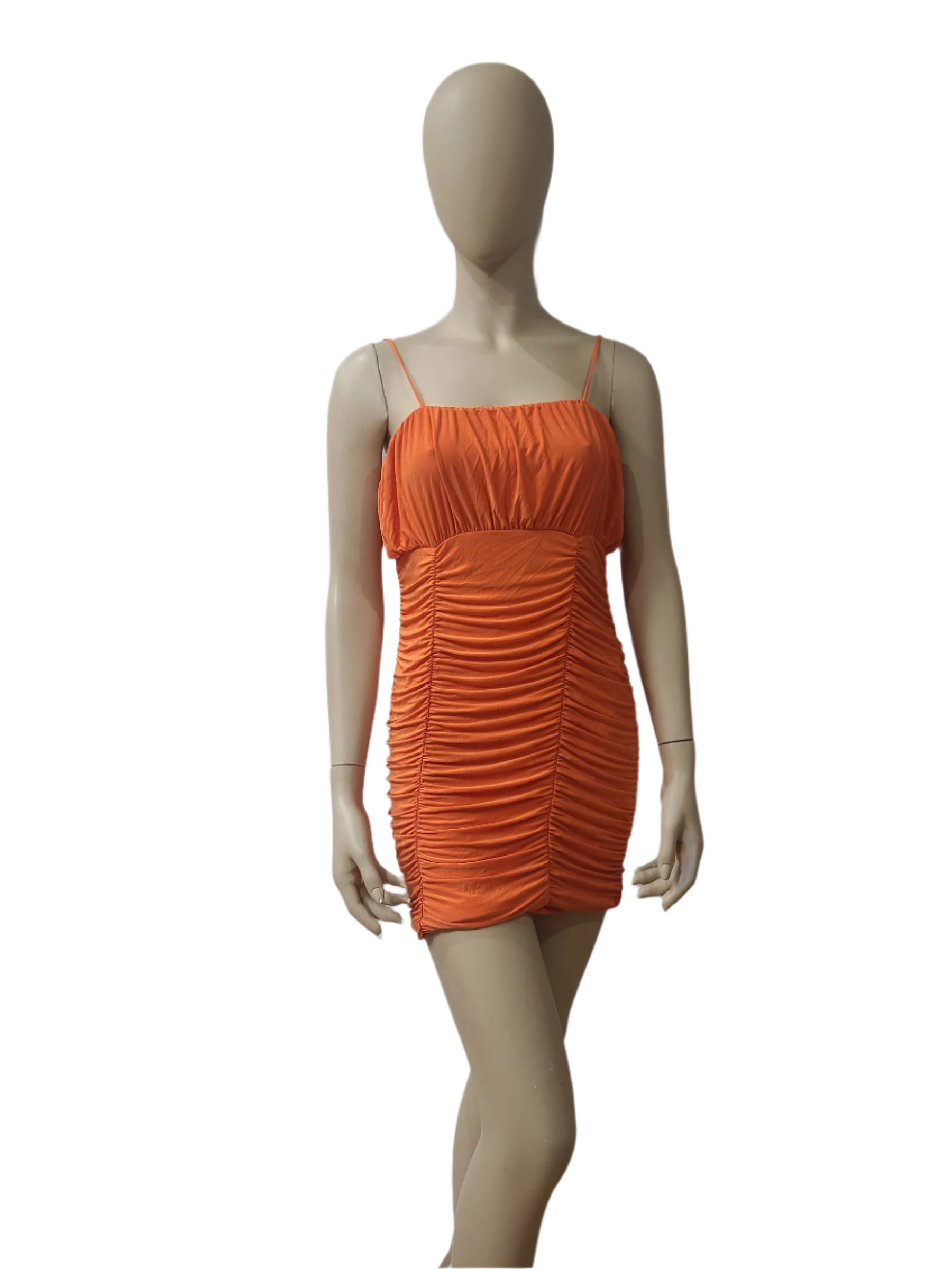 Orange ruched sleeveless mini dress for women – size XS

