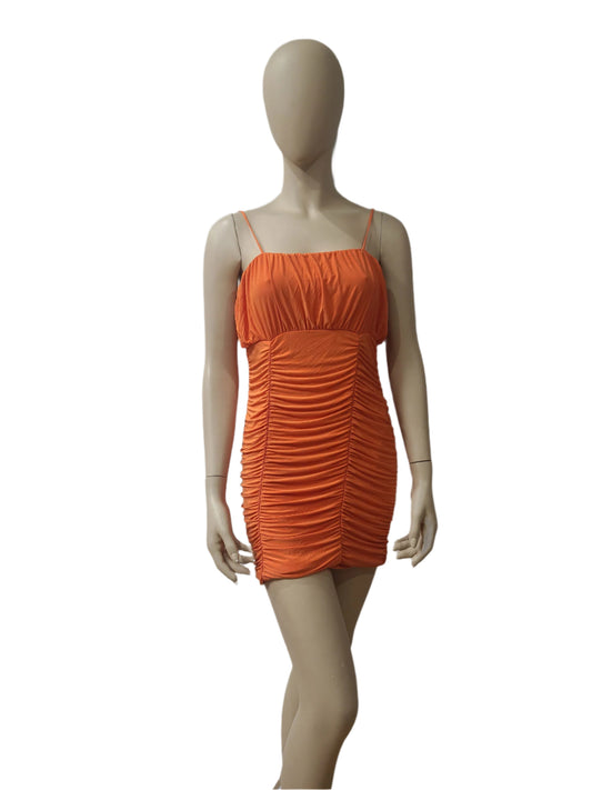 Orange ruched sleeveless mini dress for women – size XS

