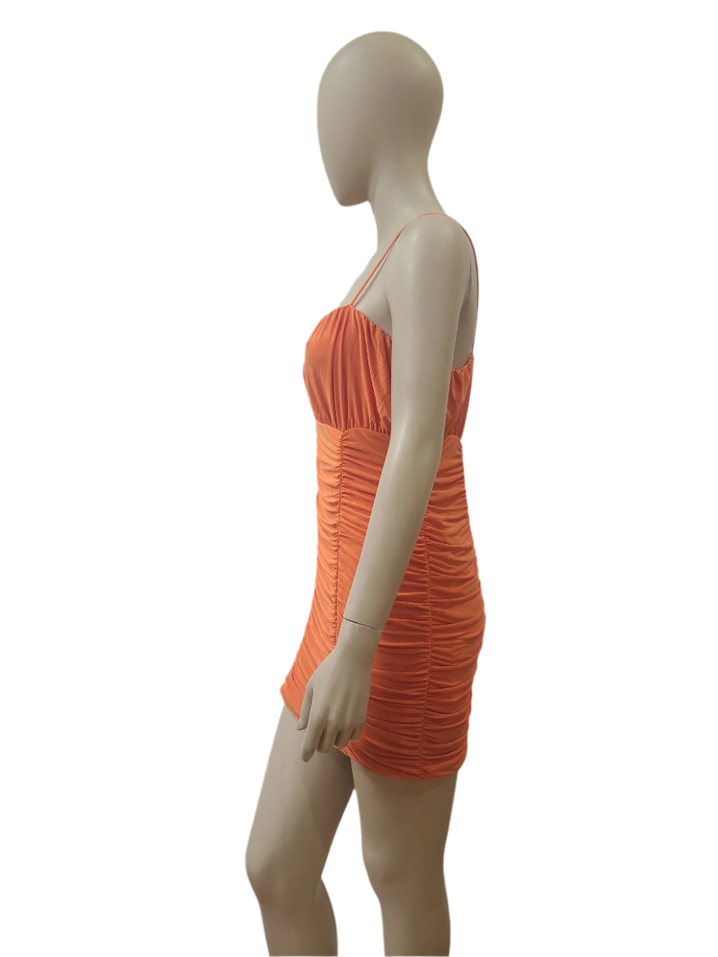 Ladies Ruched Orange Mini Dress – Extra Small