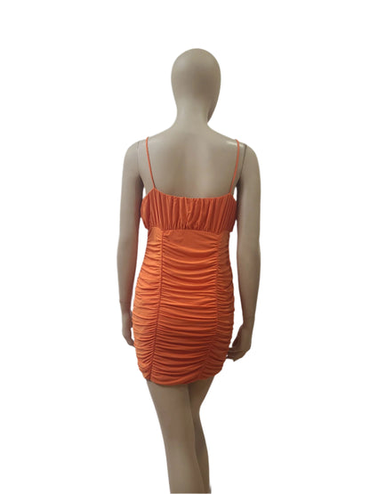 Ladies Ruched Orange Mini Dress – Extra Small