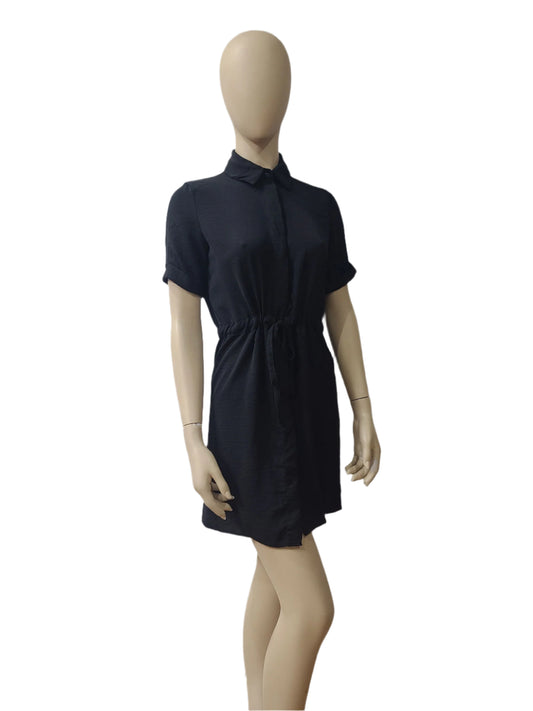 NEW LOOK black mini shirt dress with drawstring waist – Medium size