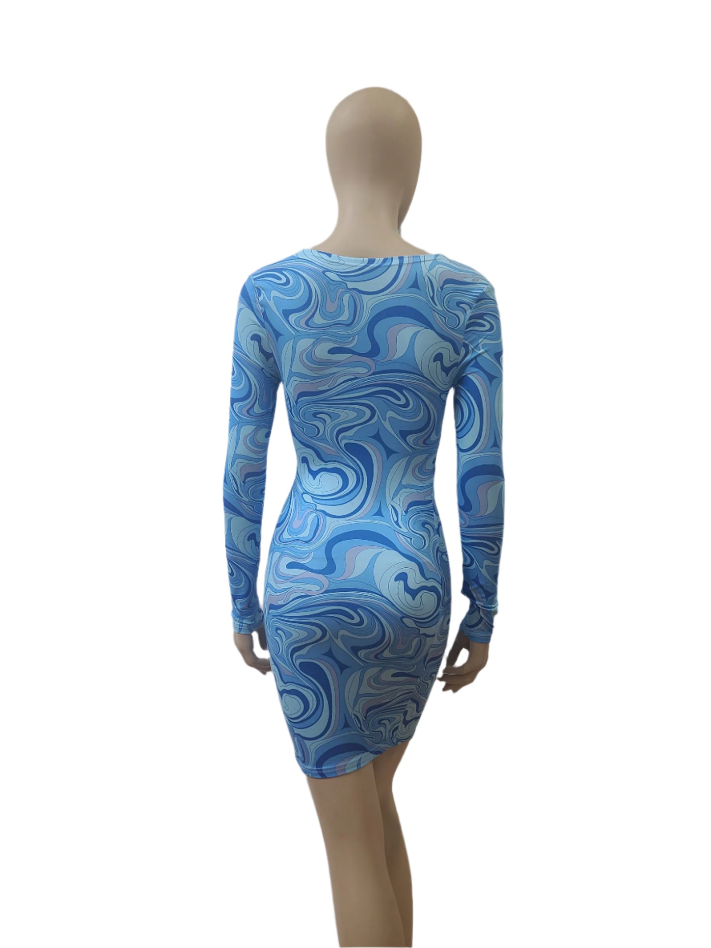 SHEIN Abstract Blue Bodycon Mini Dress – Extra Small Size