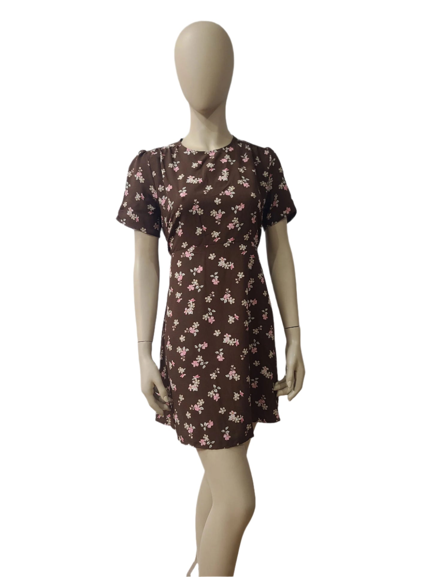 PRIMARK brown floral mini dress with short sleeves – Medium size