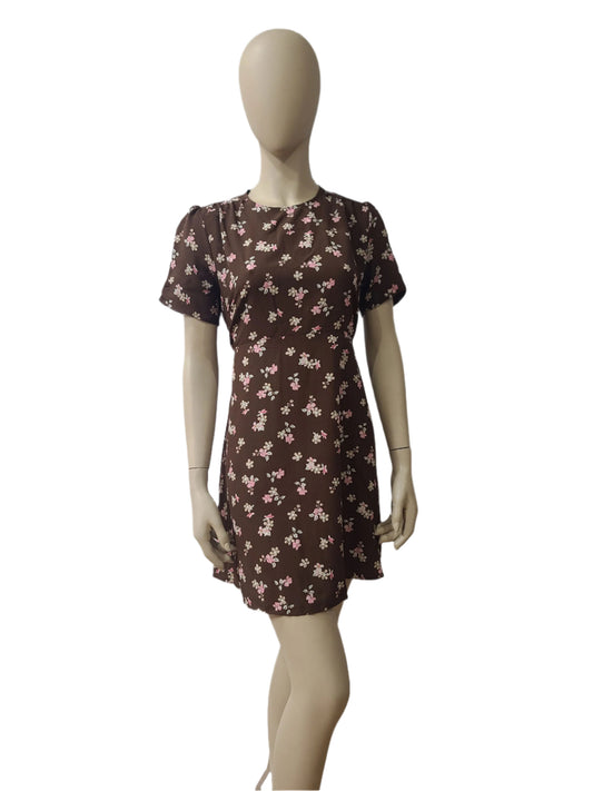 PRIMARK brown floral mini dress with short sleeves – Medium size