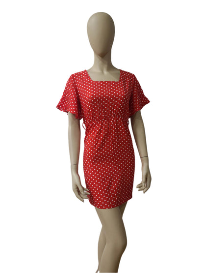 Red cotton mini dress with white polka dots – small size