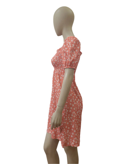 Peach Floral Smocked Mini Dress – Extra Small Size