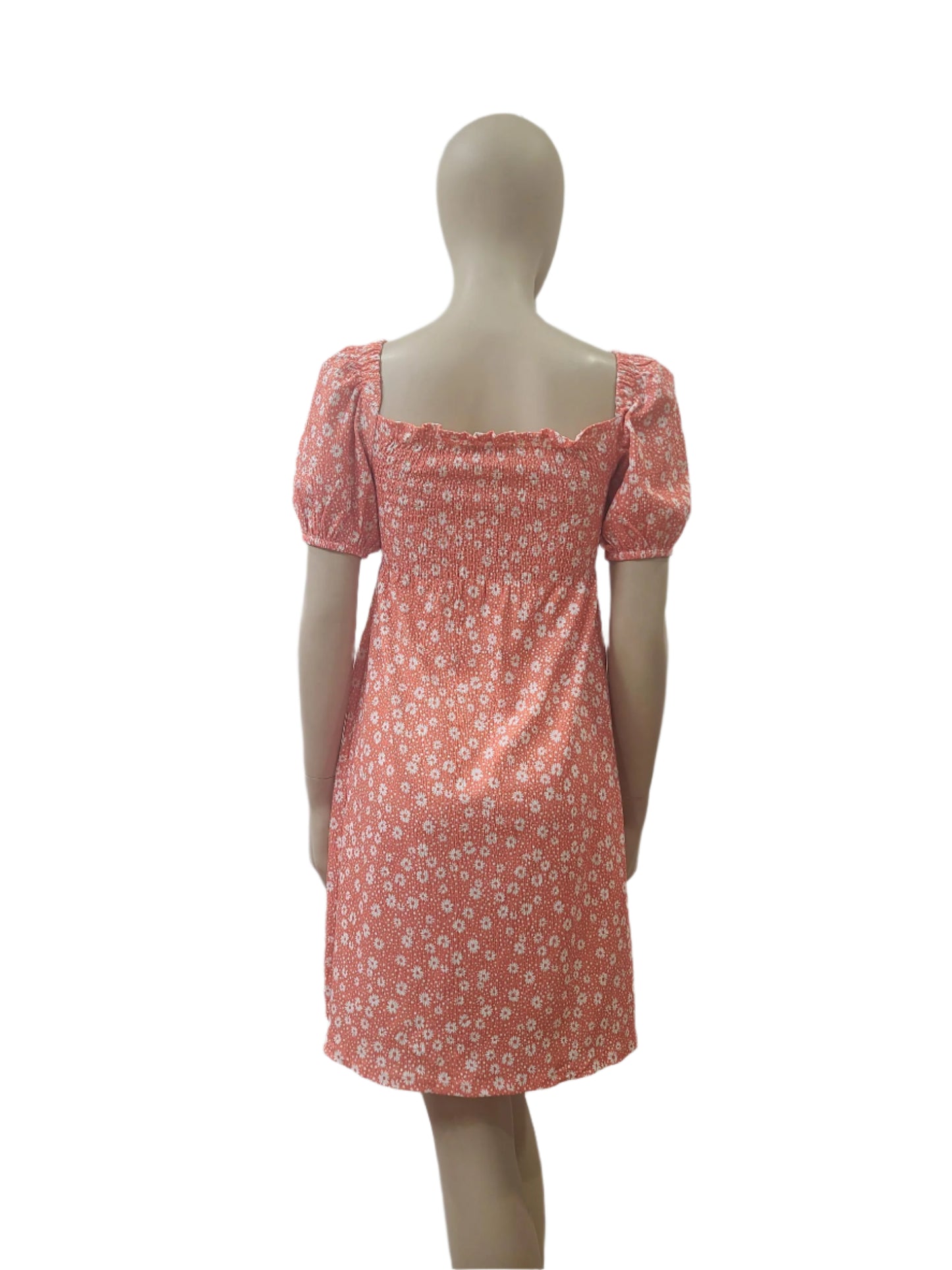 Peach Floral Smocked Mini Dress – Extra Small Size