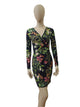 Tropical floral print wrap mini dress with long sleeves – extra small size


