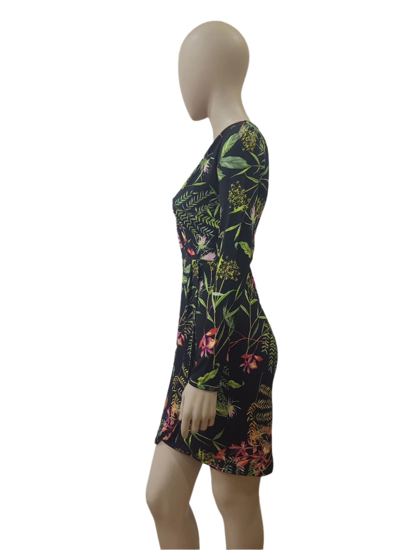 Tropical Bodycon Wrap Mini Dress – Extra Small Size